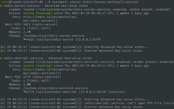 Get status of Redis services on Ubuntu Linux