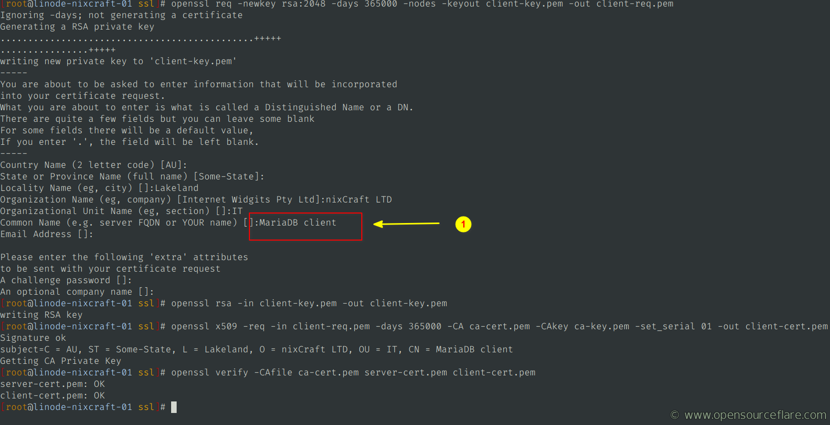 Create the client TLS certificate