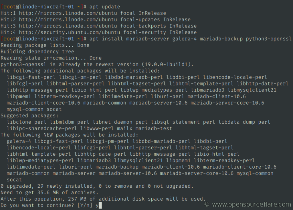 Installing MariaDB server cluster on Ubuntu Linux