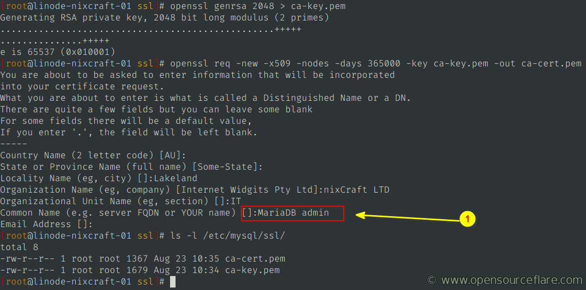 MariaDB Create the CA certificate