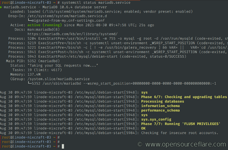 Verifying each cluster node using the status command