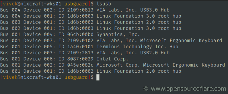 lsusb on Linux laptop