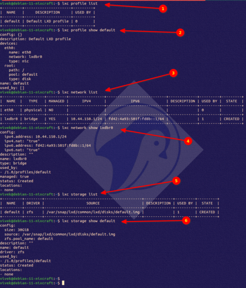 Verify and SEE LXD profile, storage, networking config options